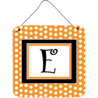 "Caroline's Treasures Letter E Initial Monogram-Orange Polkadots Door Hanging Prints wall-decor, 6 x 6, Multicolor"