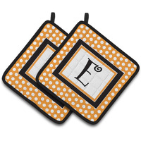 "Caroline's Treasures Monogram Initial E Orange Polkadots Pair of Pot Holders CJ1033-EPTHD, 7.5HX7.5W, Multicolor"