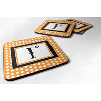 "Caroline's Treasures CJ1033-FFC Monogram-Orange Polkadots Foam Coasters (Set of 4), Initial Letter F, 3.5"" H x 3.5"" W, Multicolor"