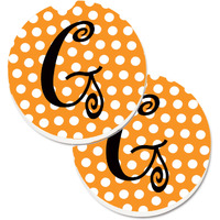 "Caroline's Treasures Monogram Initial G Orange Polkadots Set of 2 Cup Holder Car Coasters CJ1033-GCARC, 2.56, Multicolor"