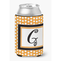 Letter G Initial Monogram - Orange Polkadots Can or Bottle Beverage Insulator Hugger