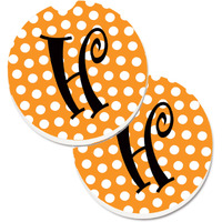 "Caroline's Treasures Monogram Initial H Orange Polkadots Set of 2 Cup Holder Car Coasters CJ1033-HCARC, 2.56, Multicolor"