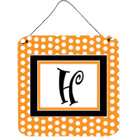 "Caroline's Treasures Letter H Initial Monogram-Orange Polka dots Wall or Door Hanging Prints, 6 x 6"", Multicolor"