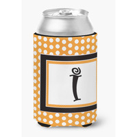 Letter I Initial Monogram - Orange Polkadots Can or Bottle Beverage Insulator Hugger