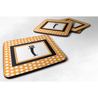"Caroline's Treasures CJ1033-IFC Monogram-Orange Polkadots Foam Coasters (Set of 4), Initial Letter I, 3.5"" H x 3.5"" W, Multicolor"