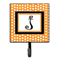 "Caroline's Treasures CJ1033-JSH4 Letter J Initial Monogram-Orange Polka Dots Leash Holder or Key Hook, Small, Multicolor"