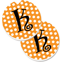 "Caroline's Treasures Monogram Initial K Orange Polkadots Set of 2 Cup Holder Car Coasters CJ1033-KCARC, 2.56, Multicolor"