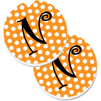 "Caroline's Treasures Monogram Initial N Orange Polkadots Set of 2 Cup Holder Car Coasters CJ1033-NCARC, 2.56, Multicolor"