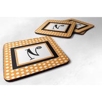 "Caroline's Treasures CJ1033-NFC Monogram-Orange Polkadots Foam Coasters (Set of 4), Initial Letter N, 3.5"" H x 3.5"" W, Multicolor"