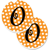 "Caroline's Treasures Monogram Initial O Orange Polkadots Set of 2 Cup Holder Car Coasters CJ1033-OCARC, 2.56, Multicolor"