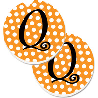 "Caroline's Treasures Monogram Initial Q Orange Polkadots Set of 2 Cup Holder Car Coasters CJ1033-QCARC, 2.56, Multicolor"