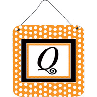 "Caroline's Treasures Letter Q Initial Monogram-Orange Polka dots Wall or Door Hanging Prints, 6 x 6"", Multicolor"
