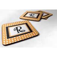 "Caroline's Treasures CJ1033-RFC Monogram-Orange Polkadots Foam Coasters (Set of 4), Initial Letter R, 3.5"" H x 3.5"" W, Multicolor"