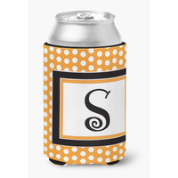 Letter S Initial Monogram - Orange Polkadots Can or Bottle Beverage Insulator Hugger
