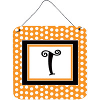 "Caroline's Treasures Letter T Initial Monogram-Orange Polkadots Door Hanging Prints wall-decor, 6 x 6, Multicolor"