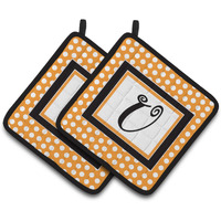 "Caroline's Treasures Monogram Initial U Orange Polkadots Pair of Pot Holders CJ1033-UPTHD, 7.5HX7.5W, Multicolor"