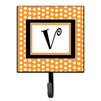 "Caroline's Treasures CJ1033-VSH4 Letter V Initial Monogram-Orange Polka Dots Leash Holder or Key Hook, Small, Multicolor"