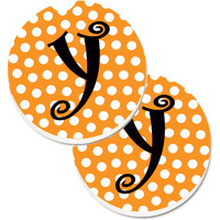 "Caroline's Treasures Monogram Initial Y Orange Polkadots Set of 2 Cup Holder Car Coasters CJ1033-YCARC, 2.56, Multicolor"