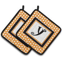 "Caroline's Treasures Monogram Initial Y Orange Polkadots Pair of Pot Holders CJ1033-YPTHD, 7.5HX7.5W, Multicolor"