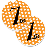 "Caroline's Treasures Monogram Initial Z Orange Polkadots Set of 2 Cup Holder Car Coasters CJ1033-ZCARC, 2.56, Multicolor"