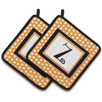 "Caroline's Treasures Monogram Initial Z Orange Polkadots Pair of Pot Holders CJ1033-ZPTHD, 7.5HX7.5W, Multicolor"