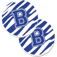 "Caroline's Treasures Monogram Initial B Tiger Stripe Blue & White Set of 2 Cup Holder Car Coasters CJ1034-BCARC, 2.56, Multicolor"
