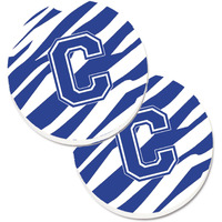 "Caroline's Treasures Monogram Initial C Tiger Stripe Blue & White Set of 2 Cup Holder Car Coasters CJ1034-CCARC, 2.56, Multicolor"
