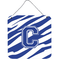 "Caroline's Treasures Letter C Initial Tiger Stripe Blue and White Wall or Door Hanging Prints, 6 x 6"", Multicolor"