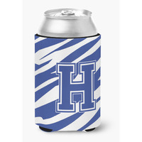 Letter H Initial Monogram - Tiger Stripe Blue and White Can Beverage Insulator Hugger