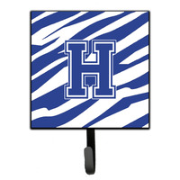 "Caroline's Treasures CJ1034-HSH4 Letter H Initial Tiger Stripe Blue and White Leash Holder or Key Hook, Small, Multicolor"