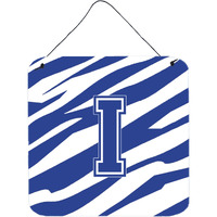 "Caroline's Treasures Letter I Initial Tiger Stripe Blue and White Wall or Door Hanging Prints, 6 x 6"", Multicolor"