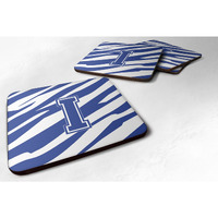"Caroline's Treasures CJ1034-IFC Monogram-Tiger Stripe Blue and White Foam Coasters (Set of 4), Initial Letter I, 3.5"" H x 3.5"" W, Multicolor"