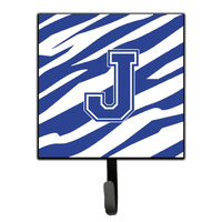 "Caroline's Treasures CJ1034-JSH4 Letter J Initial Tiger Stripe Blue and White Leash Holder or Key Hook, Small, Multicolor"