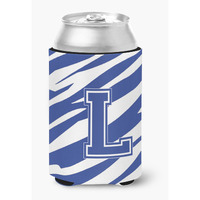 Letter L Initial Monogram - Tiger Stripe Blue and White Can Beverage Insulator Hugger