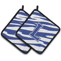 "Caroline's Treasures Monogram Initial L Tiger Stripe Blue & White Pair of Pot Holders CJ1034-LPTHD, 7.5HX7.5W, Multicolor"