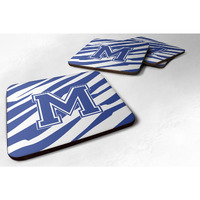 "Caroline's Treasures CJ1034-MFC Monogram-Tiger Stripe Blue and White Foam Coasters (Set of 4), Initial Letter M, 3.5"" H x 3.5"" W, Multicolor"
