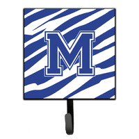 "Caroline's Treasures CJ1034-MSH4 Letter M Initial Tiger Stripe Blue and White Leash Holder or Key Hook, Small, Multicolor"