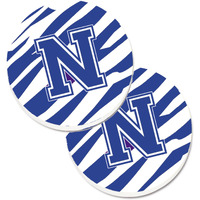 "Caroline's Treasures Monogram Initial N Tiger Stripe Blue & White Set of 2 Cup Holder Car Coasters CJ1034-NCARC, 2.56, Multicolor"