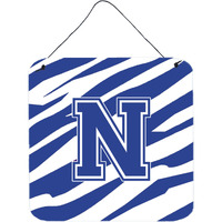 "Caroline's Treasures Letter N Initial Tiger Stripe Blue and White Wall or Door Hanging Prints, 6 x 6"", Multicolor"