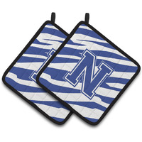 "Caroline's Treasures Monogram Initial N Tiger Stripe Blue & White Pair of Pot Holders CJ1034-NPTHD, 7.5HX7.5W, Multicolor"