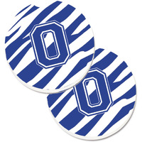 "Caroline's Treasures Monogram Initial O Tiger Stripe Blue & White Set of 2 Cup Holder Car Coasters CJ1034-OCARC, 2.56, Multicolor"