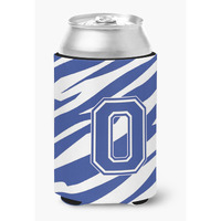 Letter O Initial Monogram - Tiger Stripe Blue and White Can Beverage Insulator Hugger