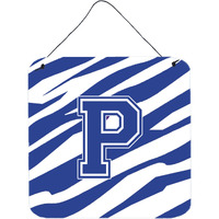 "Caroline's Treasures Letter P Initial Tiger Stripe Blue and White Wall or Door Hanging Prints, 6 x 6"", Multicolor"