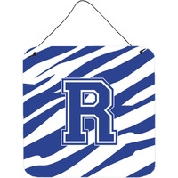 "Caroline's Treasures Letter R Initial Tiger Stripe Blue and White Wall or Door Hanging Prints, 6 x 6"", Multicolor"