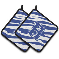 "Caroline's Treasures Monogram Initial R Tiger Stripe Blue & White Pair of Pot Holders CJ1034-RPTHD, 7.5HX7.5W, Multicolor"