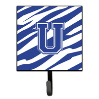 "Caroline's Treasures CJ1034-USH4 Letter U Initial Tiger Stripe Blue and White Leash Holder or Key Hook, Small, Multicolor"