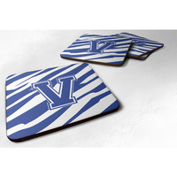 "Caroline's Treasures CJ1034-VFC Monogram-Tiger Stripe Blue and White Foam Coasters (Set of 4), Initial Letter V, 3.5"" H x 3.5"" W, Multicolor"