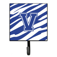 "Caroline's Treasures CJ1034-VSH4 Letter V Initial Tiger Stripe Blue and White Leash Holder or Key Hook, Small, Multicolor"
