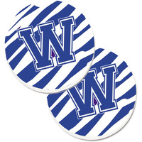 "Caroline's Treasures Monogram Initial W Tiger Stripe Blue & White Set of 2 Cup Holder Car Coasters CJ1034-WCARC, 2.56, Multicolor"