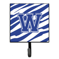 "Caroline's Treasures CJ1034-WSH4 Letter W Initial Tiger Stripe Blue and White Leash Holder or Key Hook, Small, Multicolor"